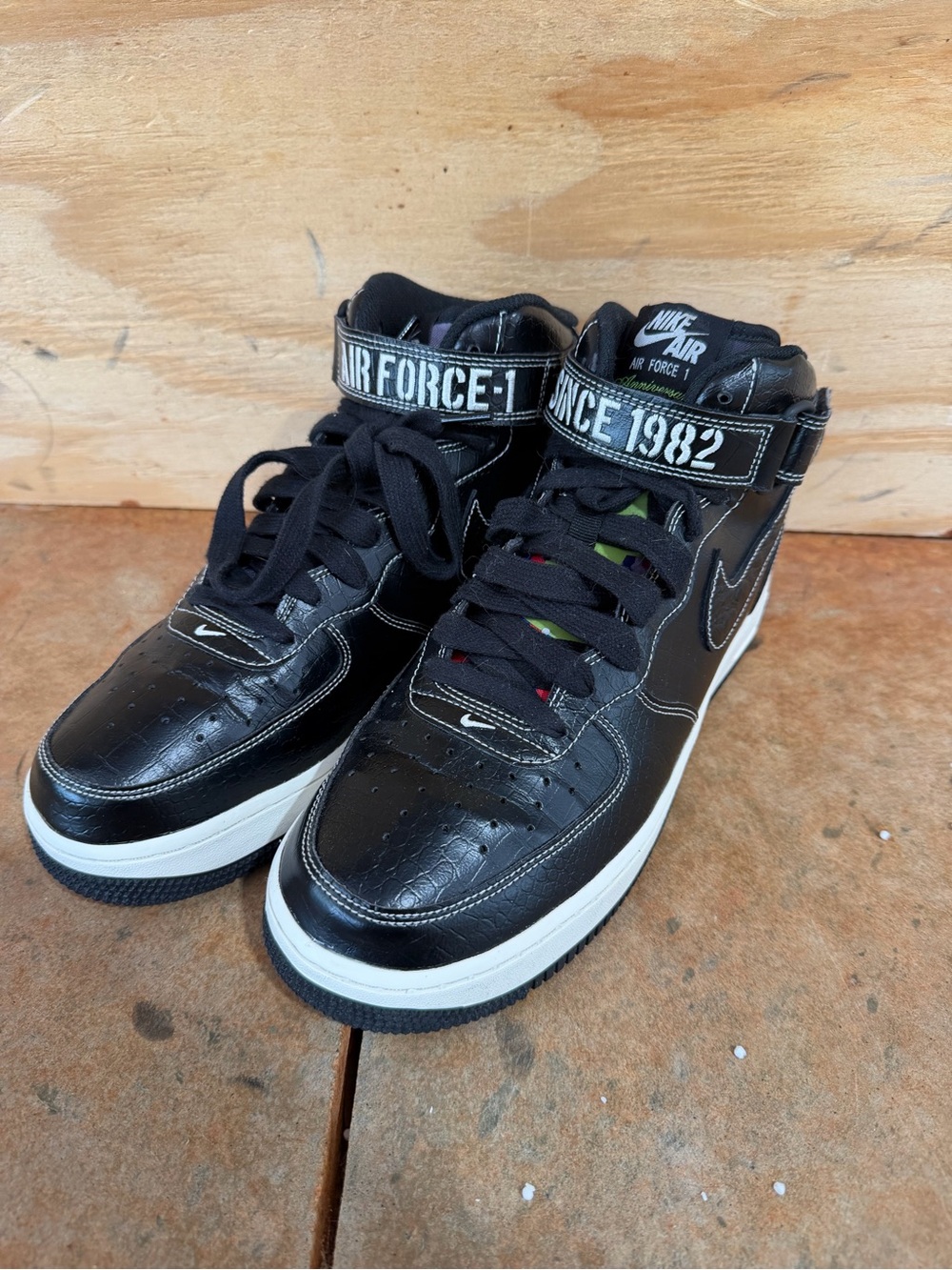 Nike Air Force 1 High “Croc” Black Leather w/ “Air Force Since 1982” Velcro